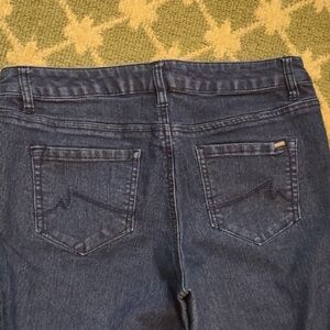 Max Jeans Embroidered Pocket Dark Blue Stretch Cropped Ankle Jeans